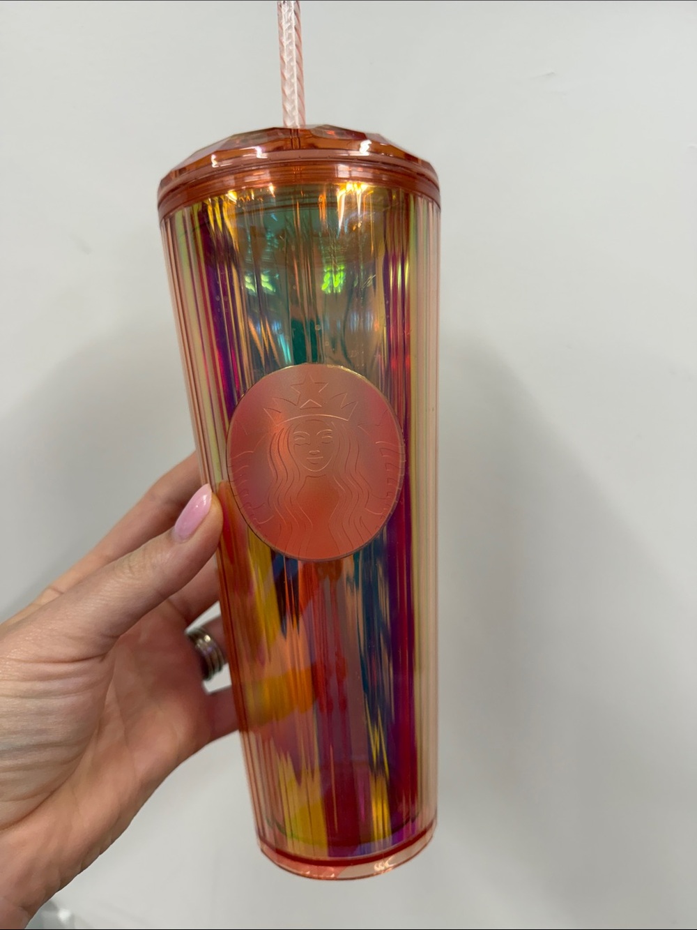 2020 Starbucks Iridescent Rose Gold Dome Lid 24oz Cold Cup Tumbler